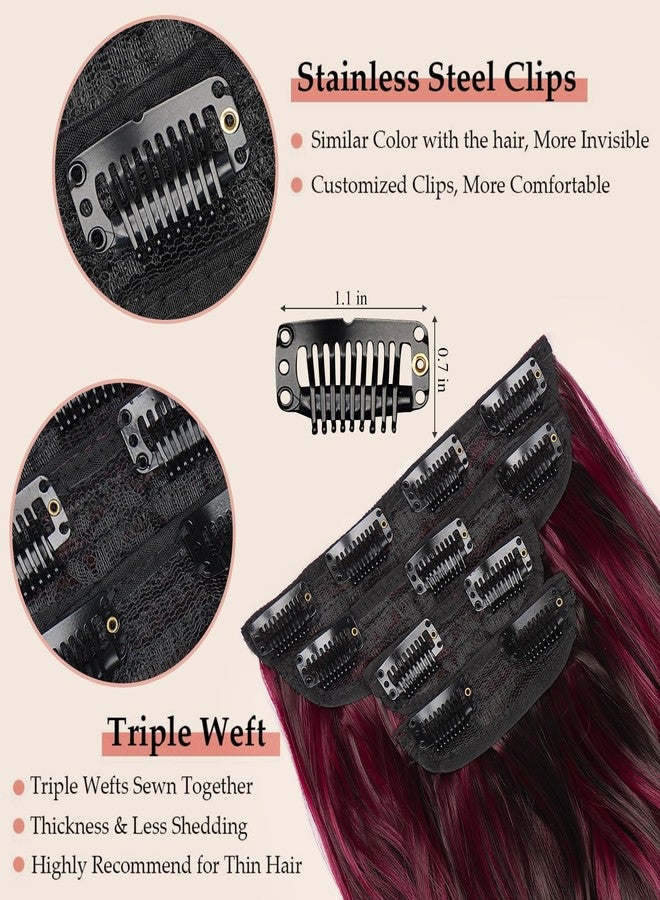MAYSA Burgundy Clip in Hair Extensions 4Pcs Long Wavy Hair Dark Red Synthetic Clip in Extensions 22 Inch for Women #Dark Brown Mix Burg - Image 4